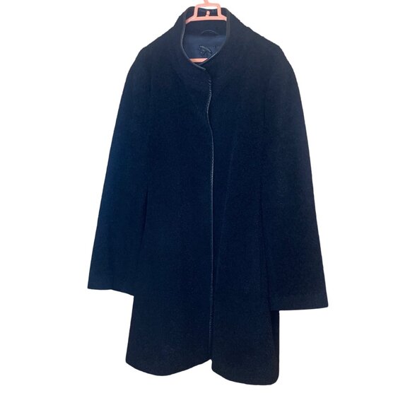 Eileen Fisher Womens Size XL Black Suri Alpaca Coat With Leather Trim Classic - Picture 1 of 14